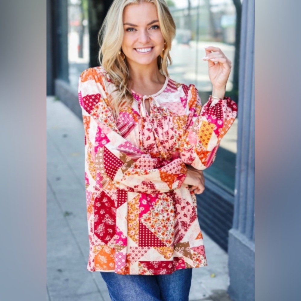 Haptics Colorful Patchwork Top Size M
